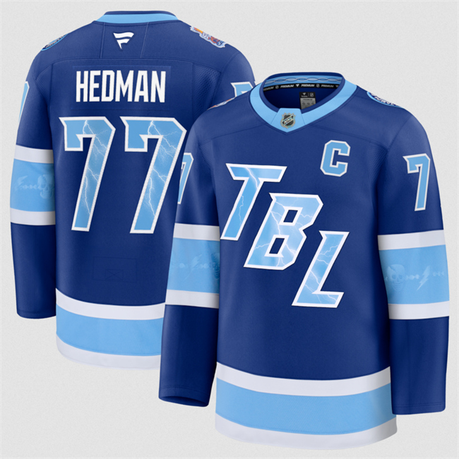 Men's Tampa Bay Lightning #77 Victor Hedman Blue 2026 Stadium Series Stitched Jersey